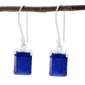 Riyo Genuine Gems Octogon Faceted Nevy Blue Indian Shappire Silver Earring mother's day gift