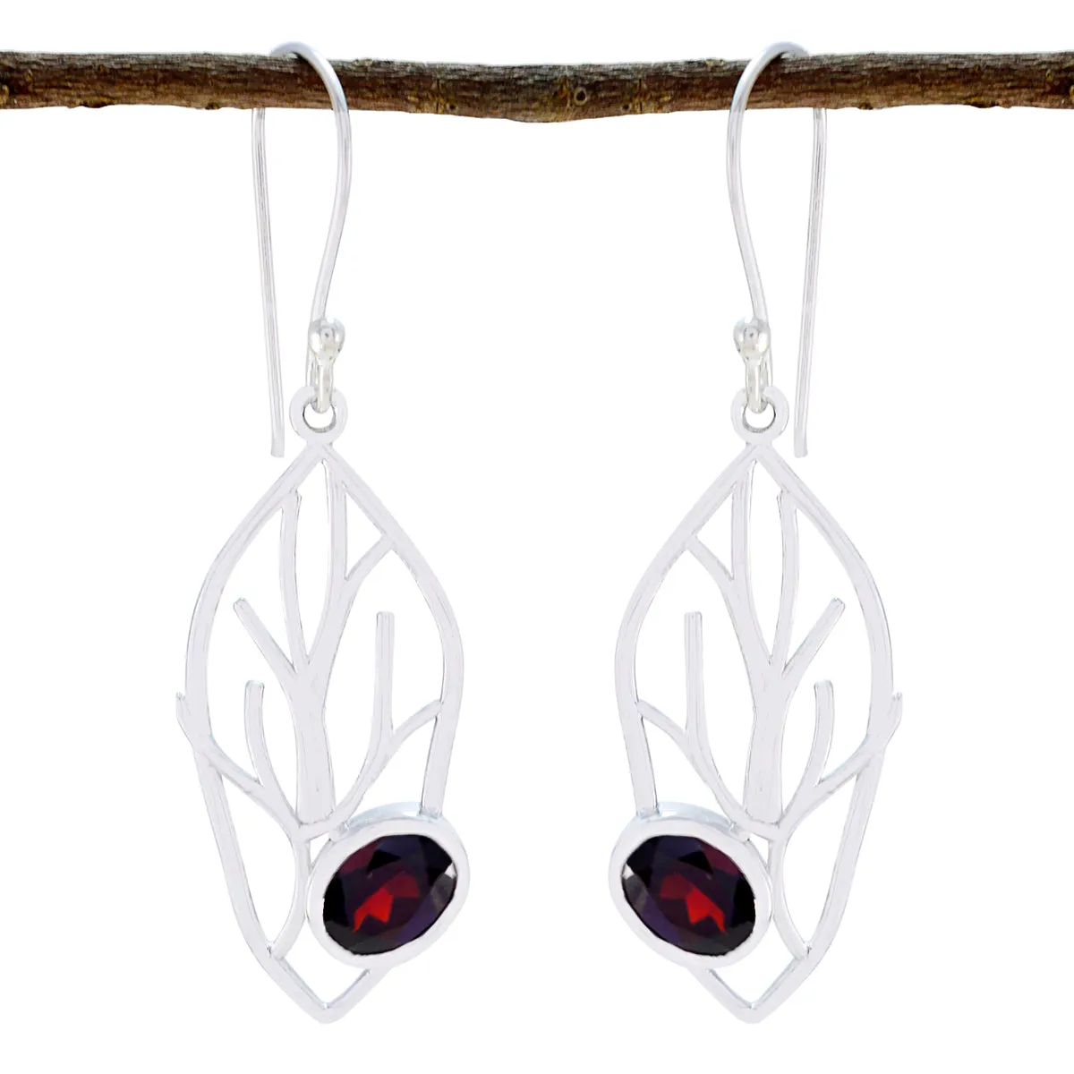 Riyo Genuine Gems oval Faceted Red Garnet Silver Earrings gift fordaughter day