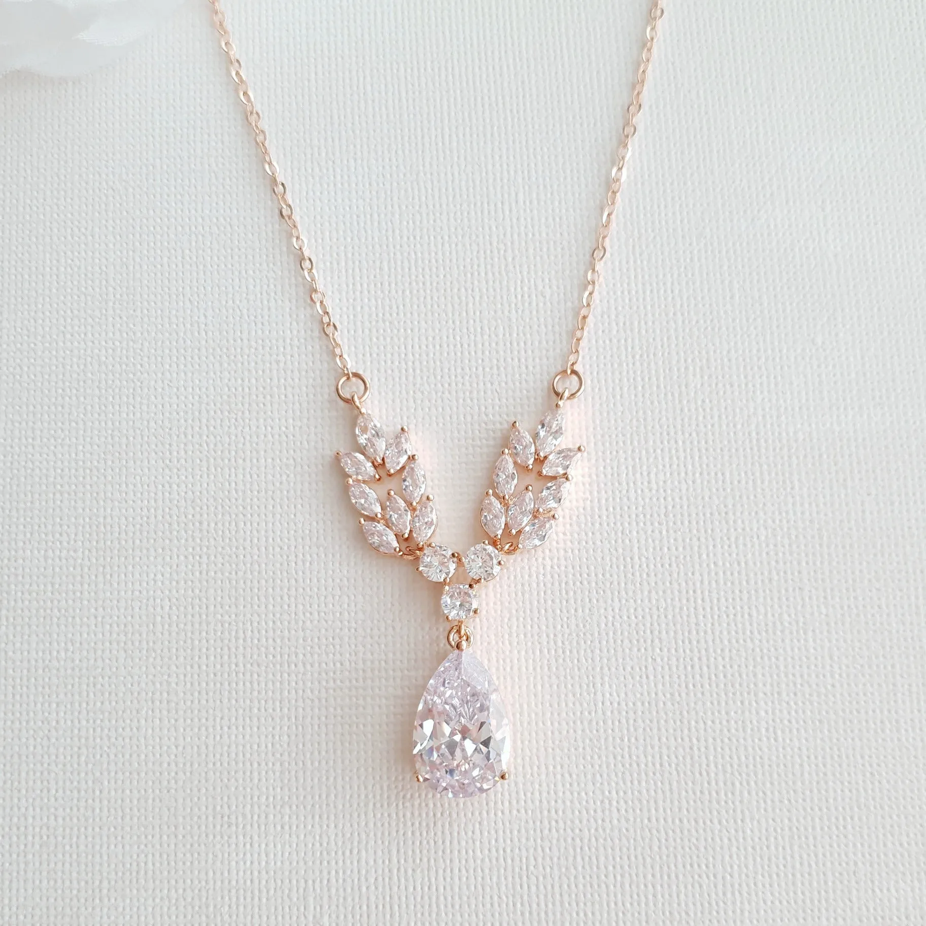 Rose Gold Leaf Necklace Earrings Wedding Set- Willow