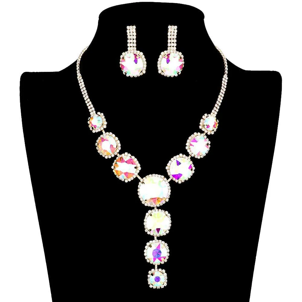 Round Stone Accented Evening Necklace Earring Set