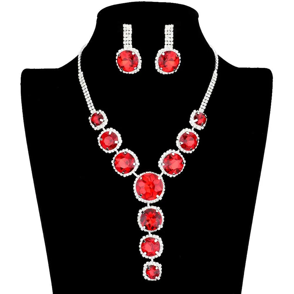 Round Stone Accented Evening Necklace Earring Set