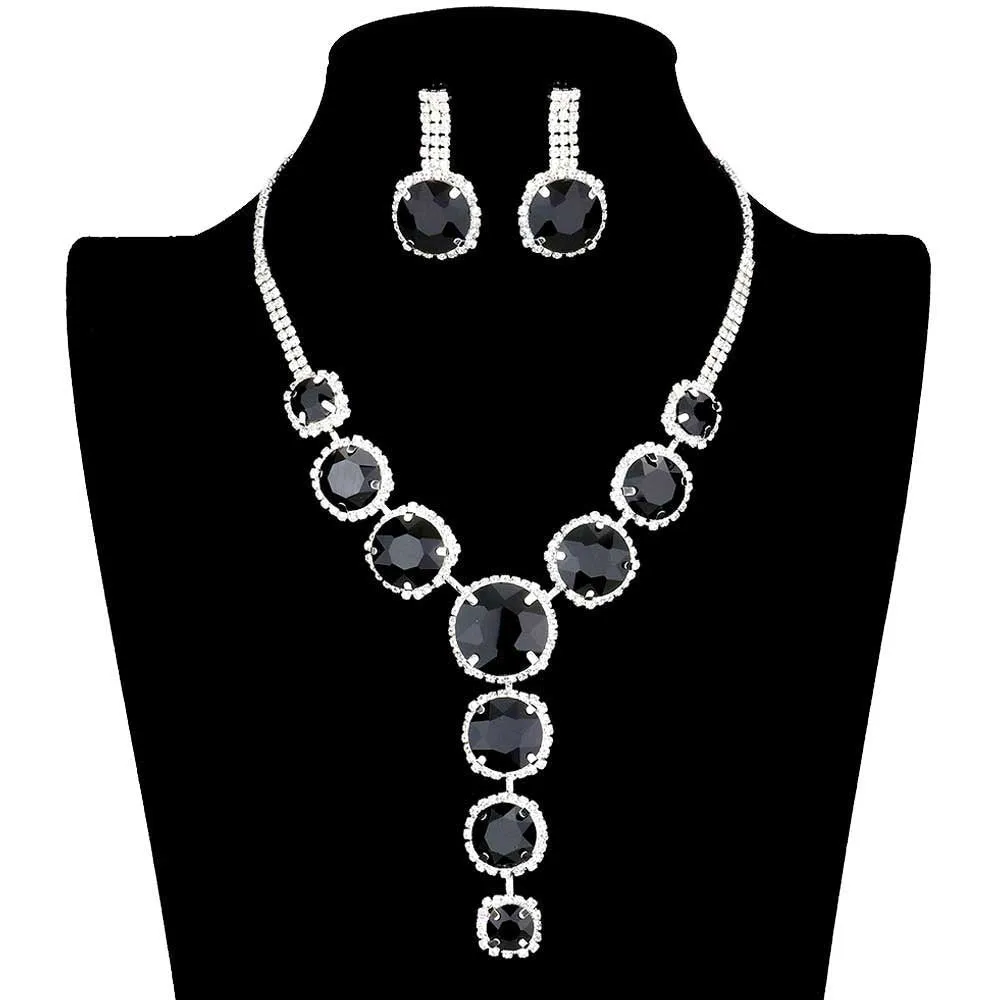 Round Stone Accented Evening Necklace Earring Set