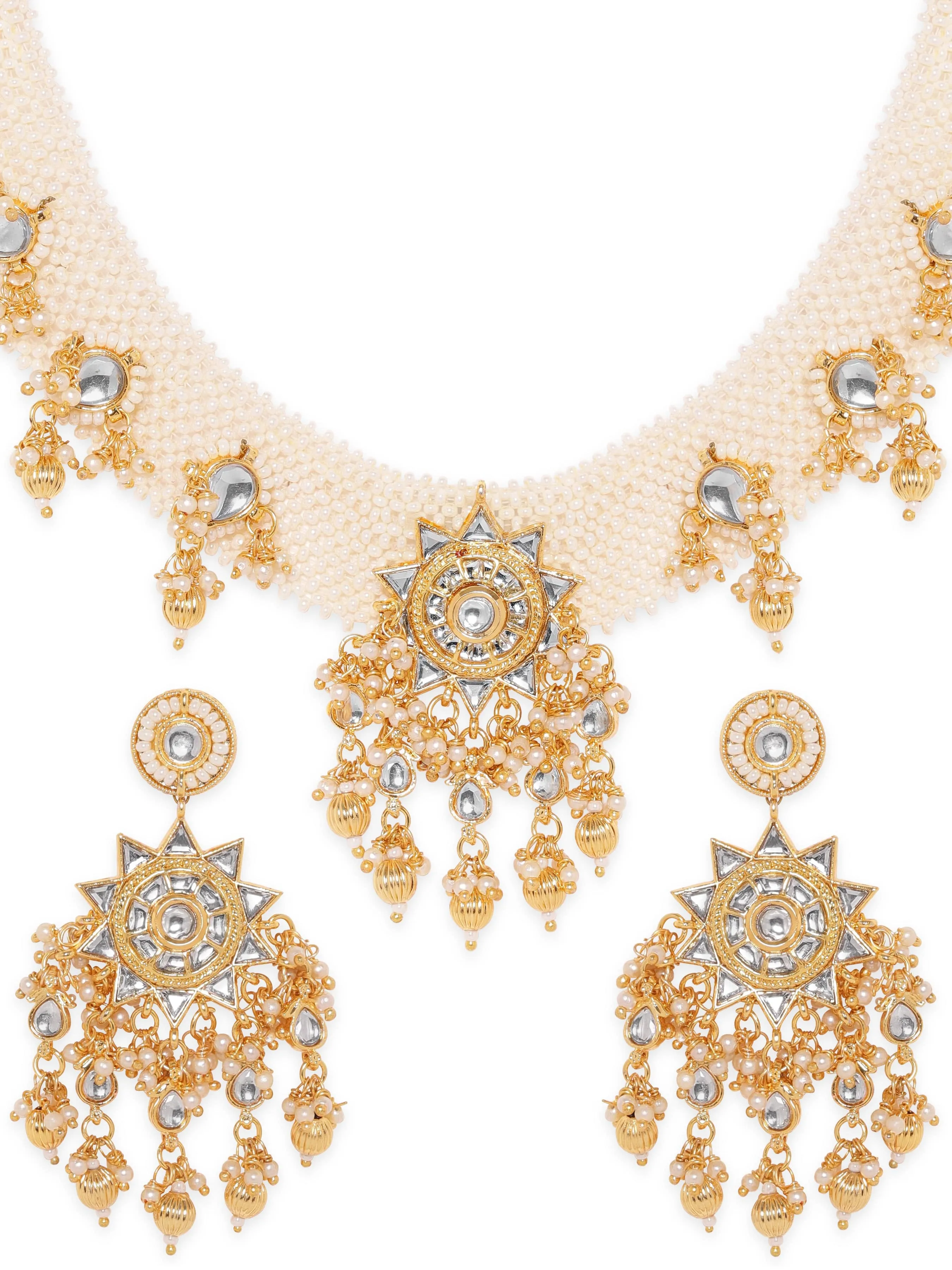 Rubans Gilded Glamour 22K Gold Plated Kundan pearl beaded Choker jewelry Set