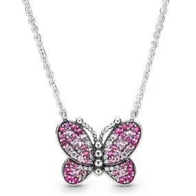 SILVER 925 BUTTERFLY MULTICOLOR ZIRCONIA PENDANT NECKLACE