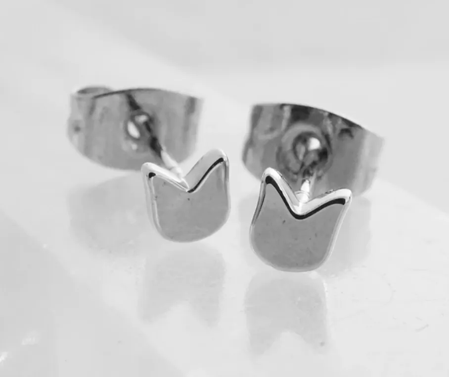 Silver Cat Stud Earrings