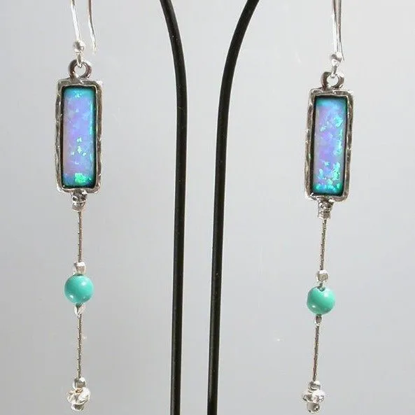 Silver earrings for woman sterling 925 set with opal Blue  Israeli jewelry