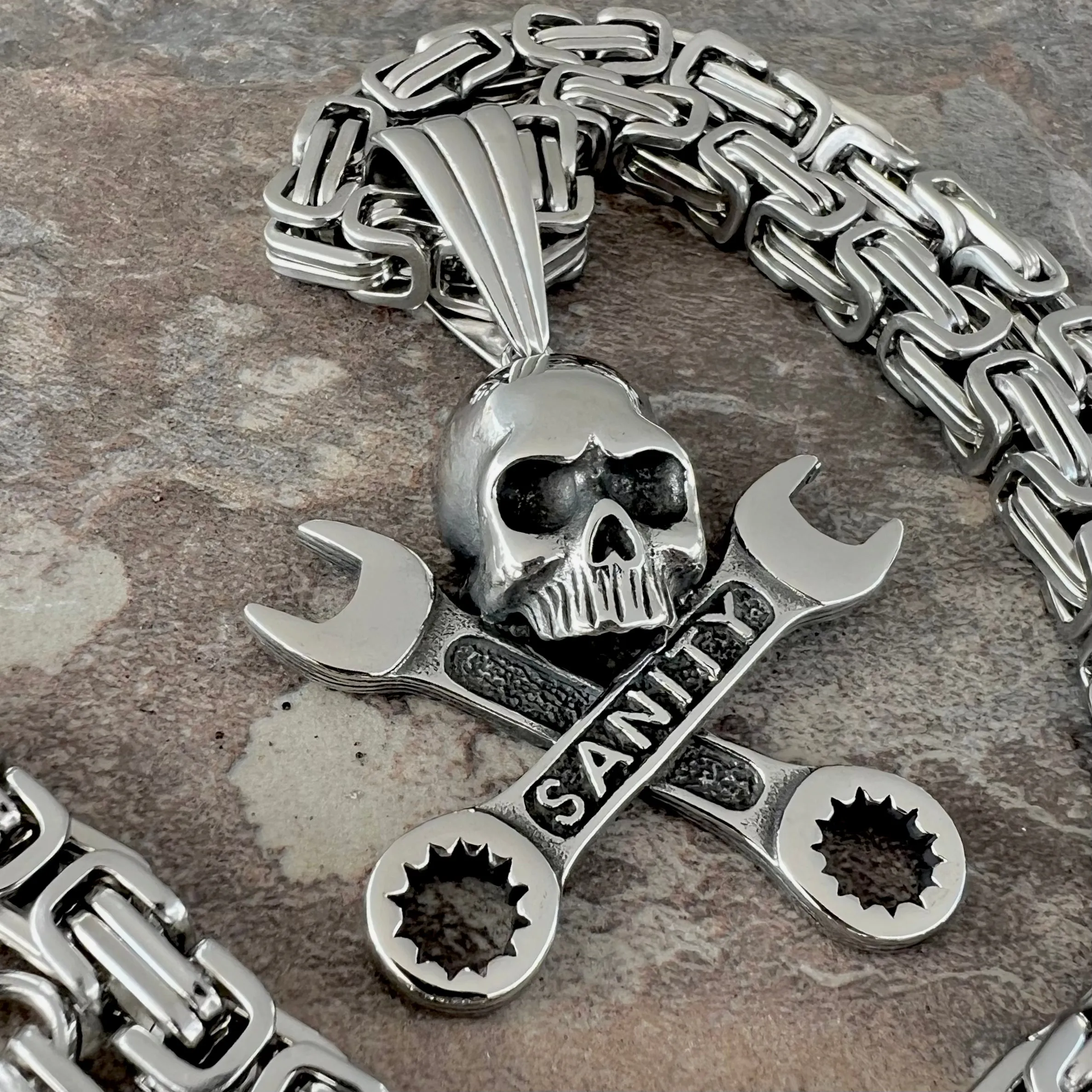 Skull & Cross Wrenches Pendant - Necklace (741)