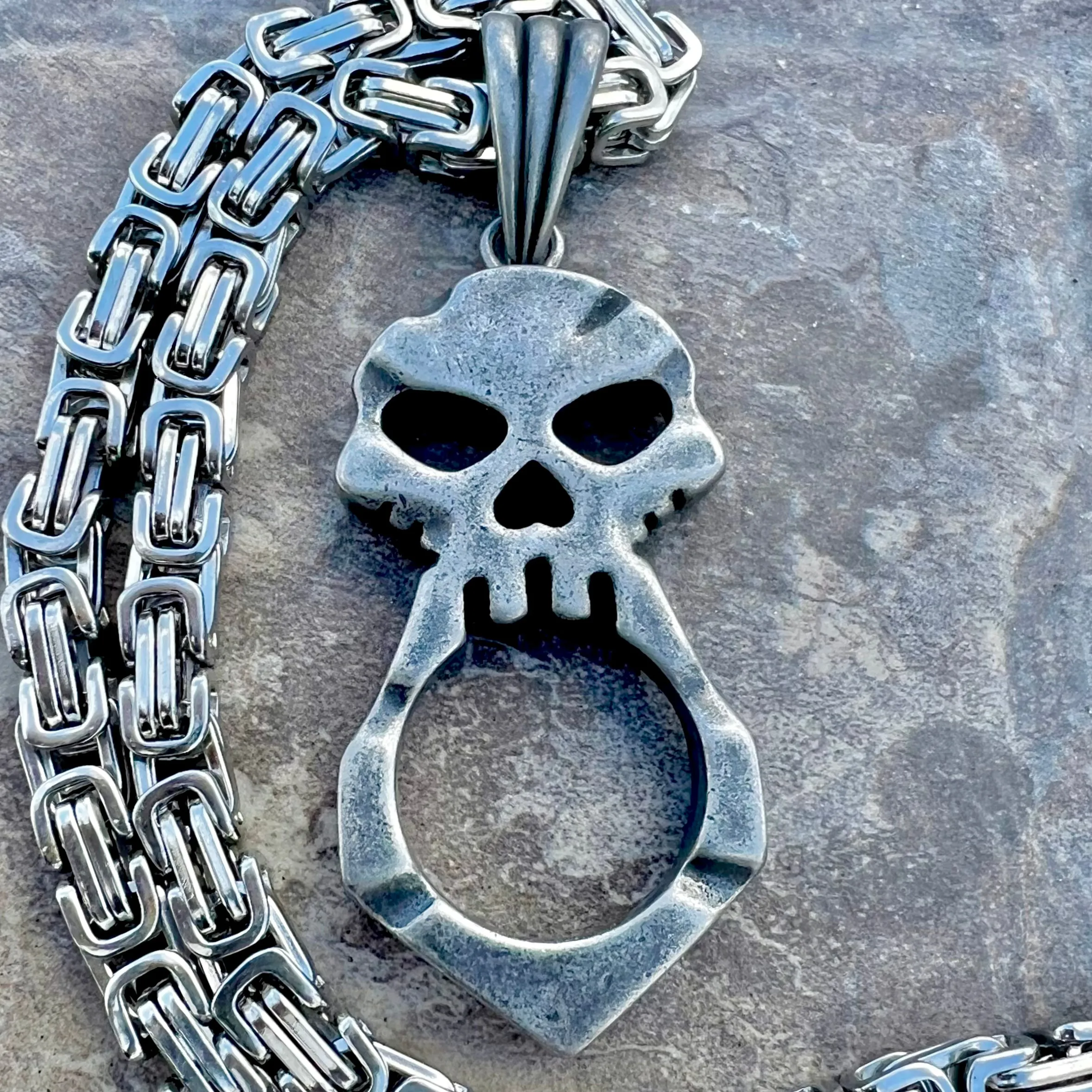 Skull Crusher Galvanized Pendant - Necklace (742)