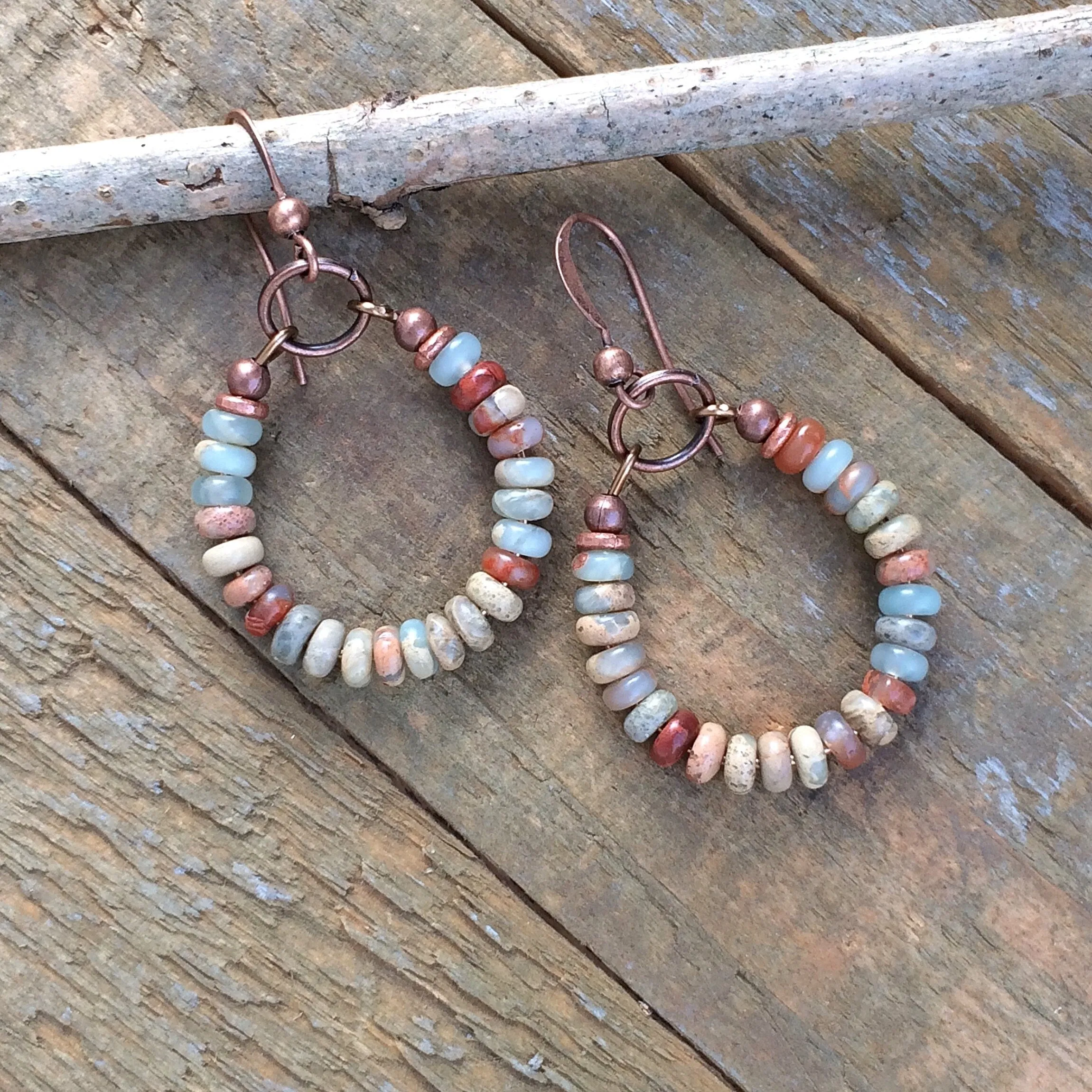 Small African Opal Hoop Earrings