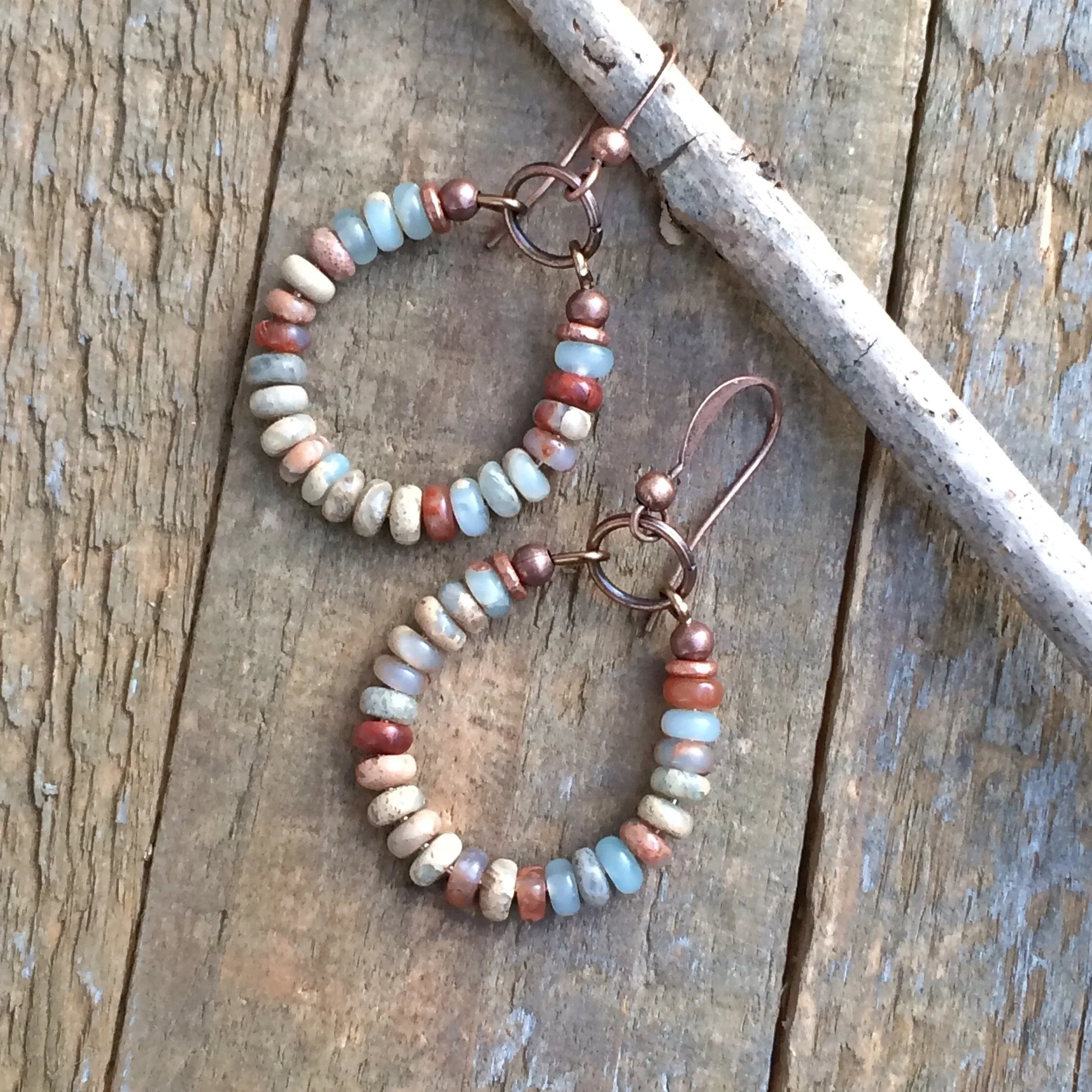 Small African Opal Hoop Earrings