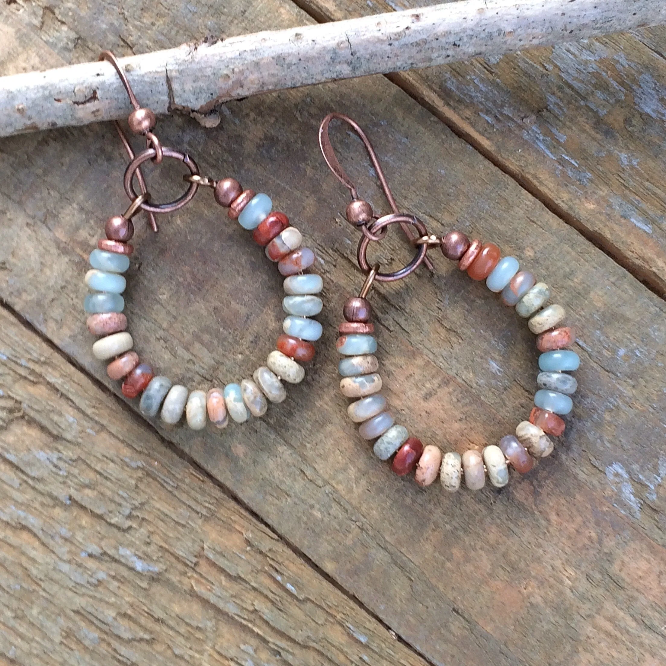 Small African Opal Hoop Earrings