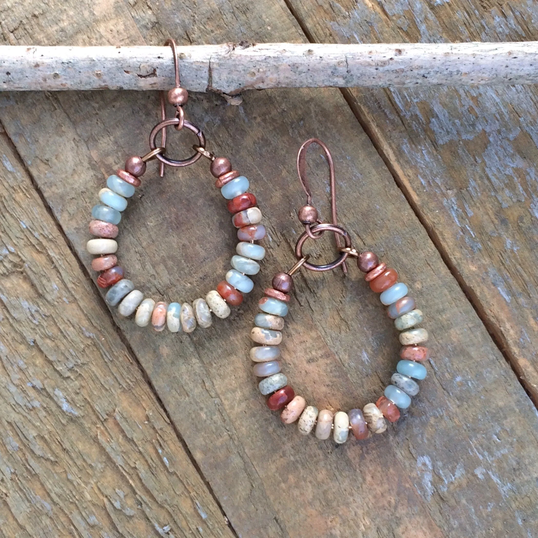 Small African Opal Hoop Earrings