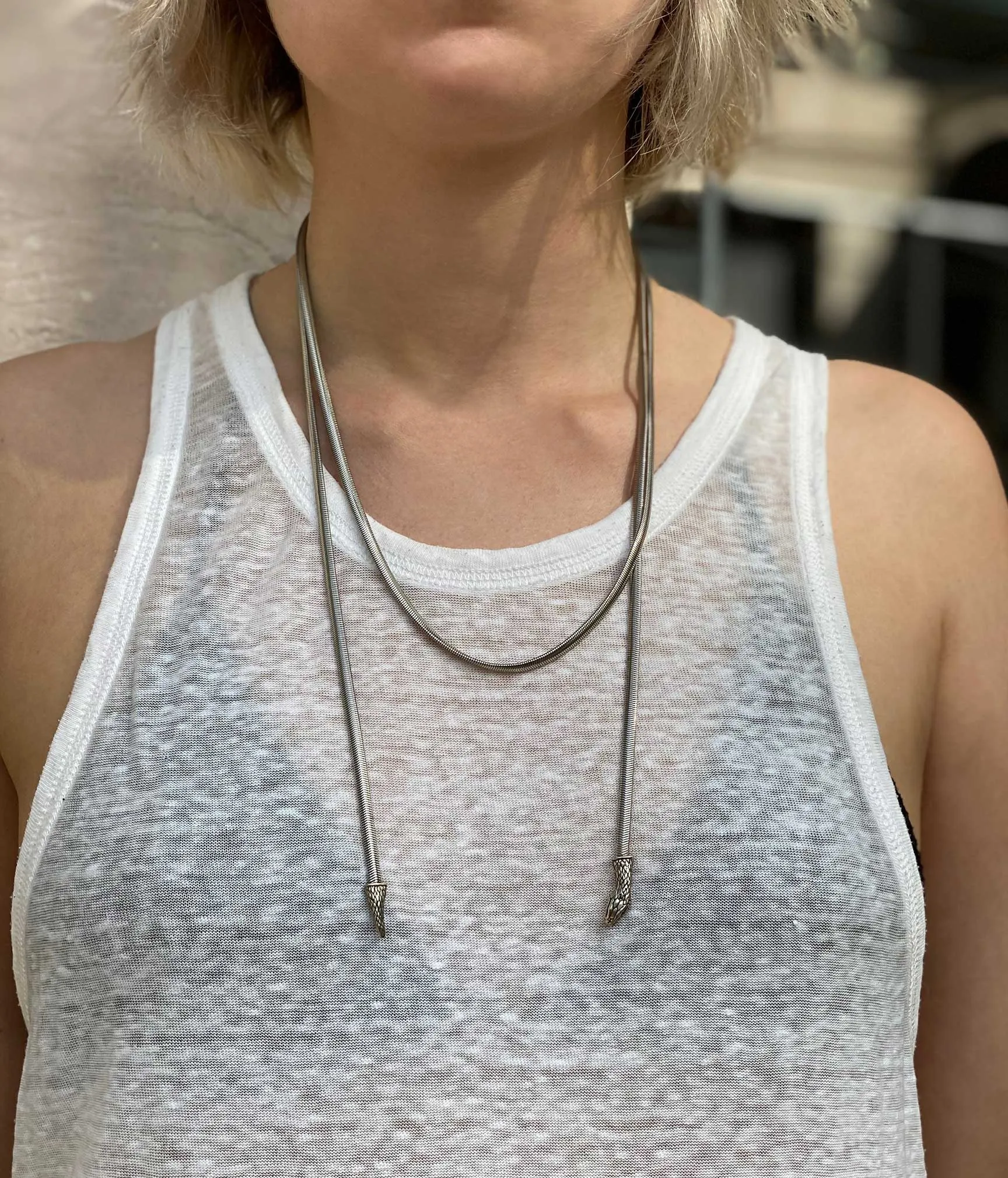 Snake Lariat Necklace in silver