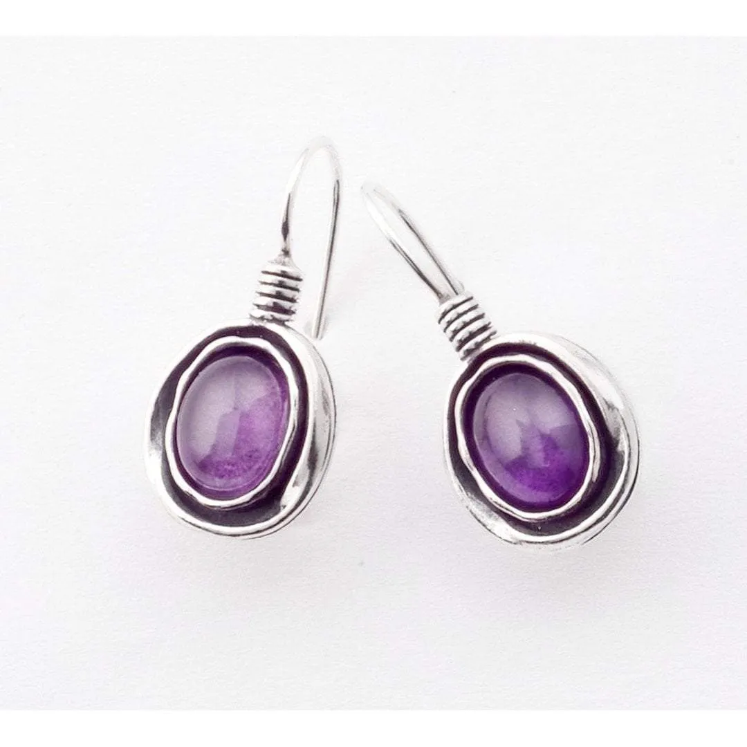 Sterling Silver Amethyst Earrings, Israeli typical silver jewelry