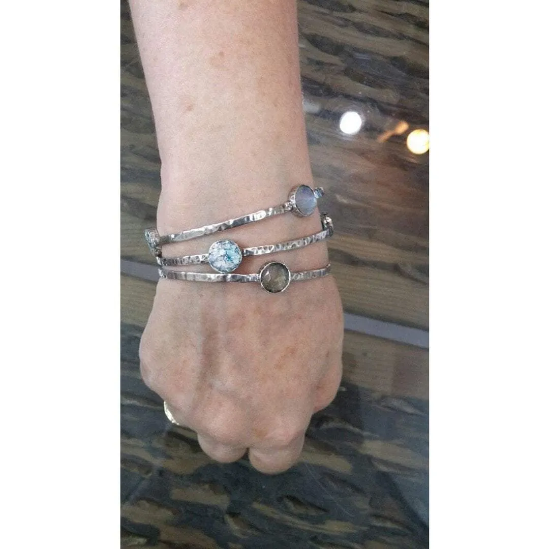 Sterling Silver Bangle Bracelet Gemstones or Roman Glass, Bracelets for Woman,  Silver Bangles