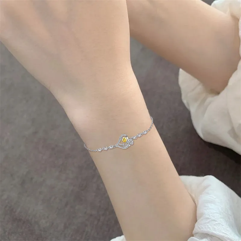 Sterling Silver Birth Month Flower Birthstone Bracelet Anklet Flower Gifts Personalized Heart Floral Jewelry Birthday Gift