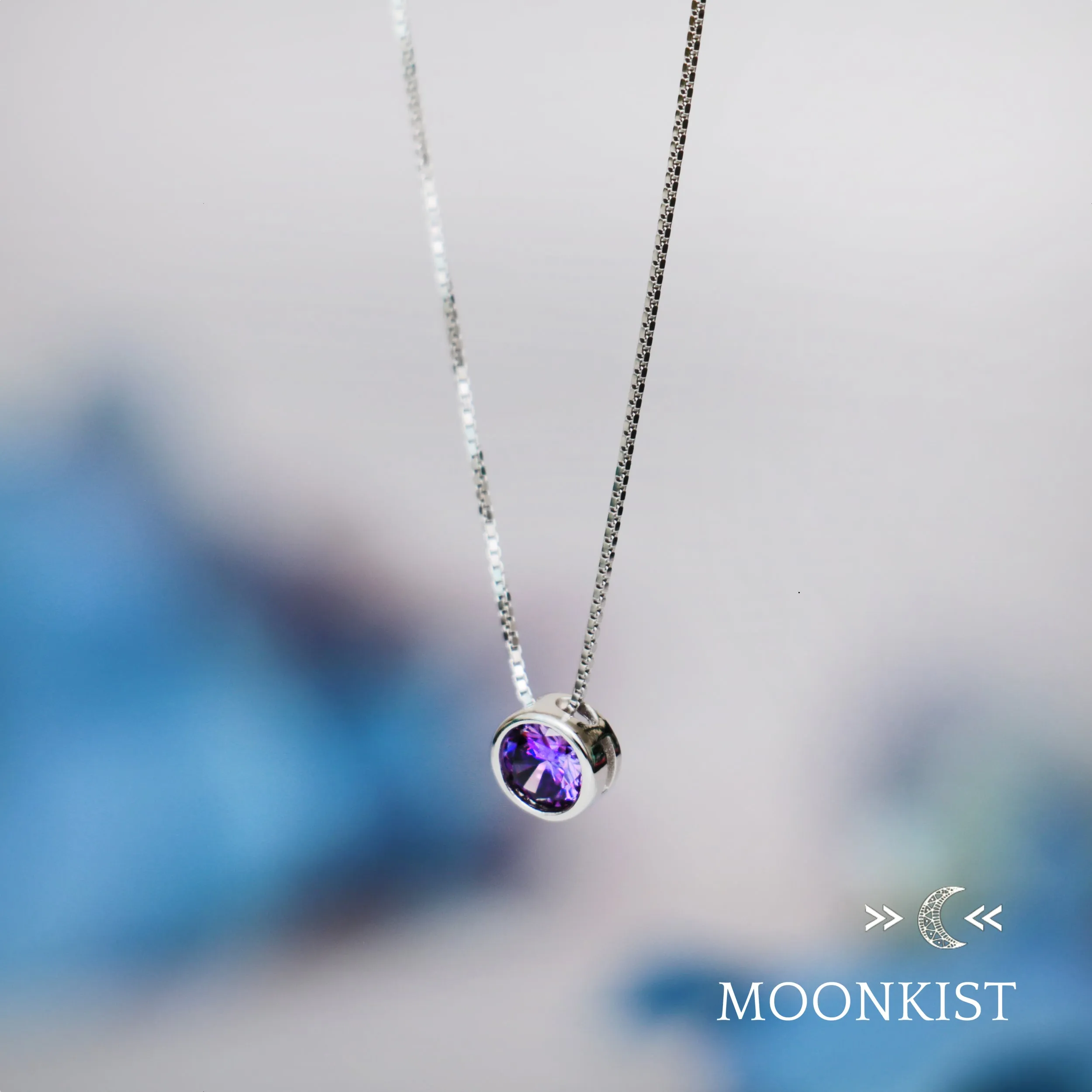 Sterling Silver Dainty Amethyst CZ Floating Pendant | Moonkist Designs