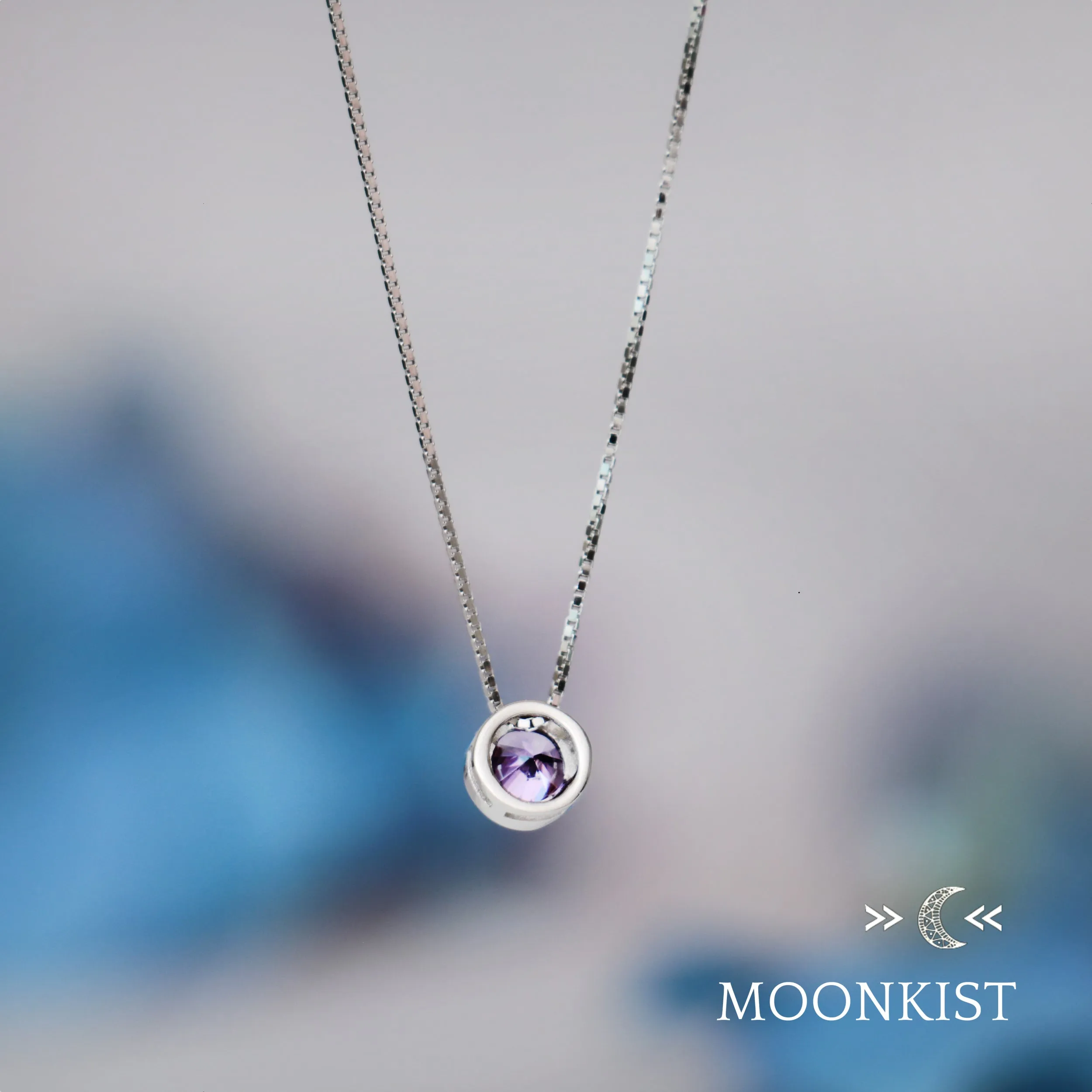 Sterling Silver Dainty Amethyst CZ Floating Pendant | Moonkist Designs