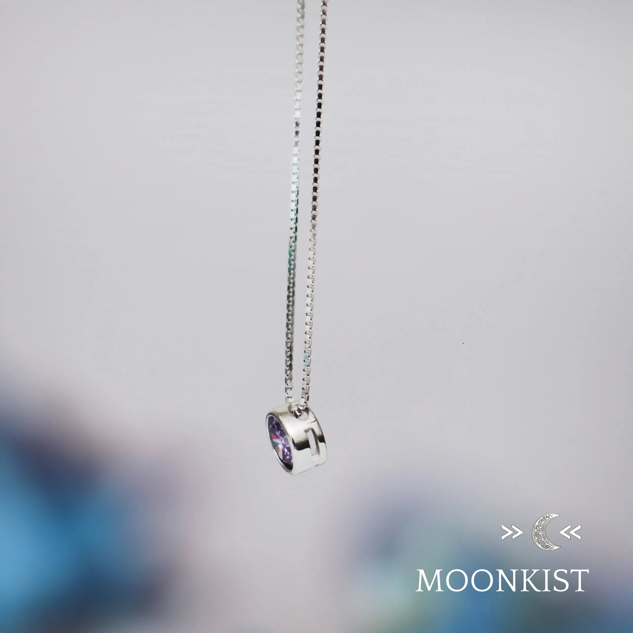 Sterling Silver Dainty Amethyst CZ Floating Pendant | Moonkist Designs