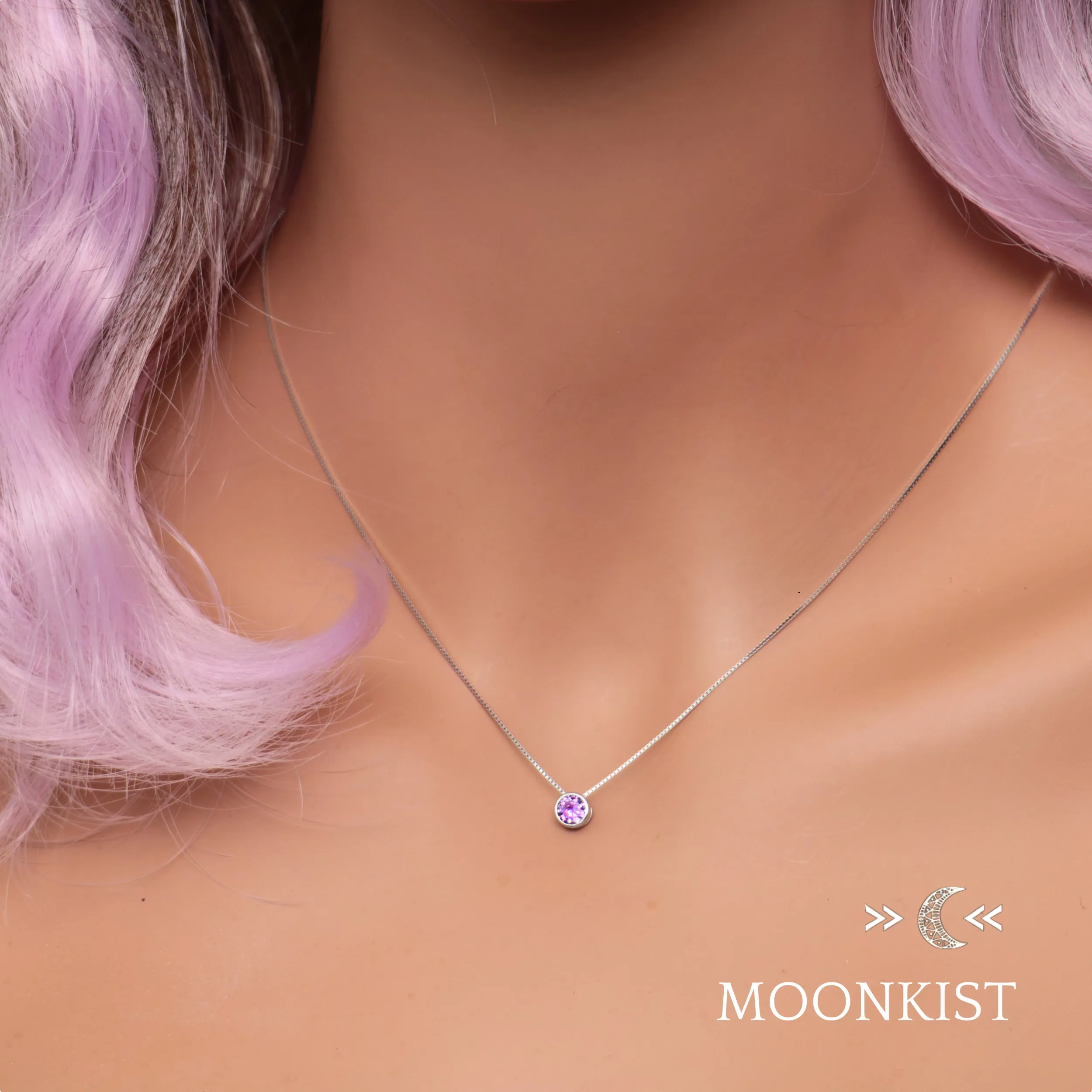 Sterling Silver Dainty Amethyst CZ Floating Pendant | Moonkist Designs