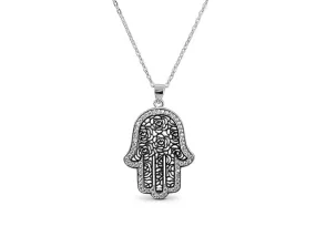 Sterling Silver Hamsa Destiny Necklace Rhodium Plated