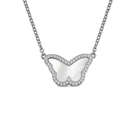 Sterling Silver Mother of Pearl Butterfly Halo Necklace