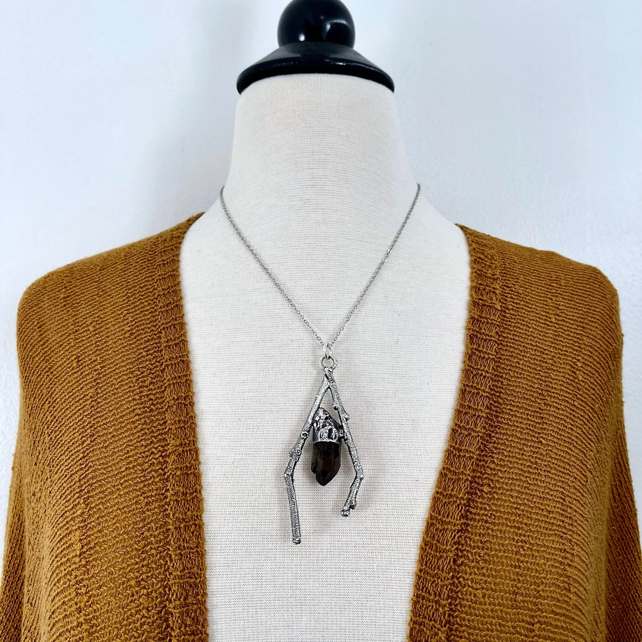 Sticks & Stones Collection- Smokey Quartz Necklace in Fine Silver /