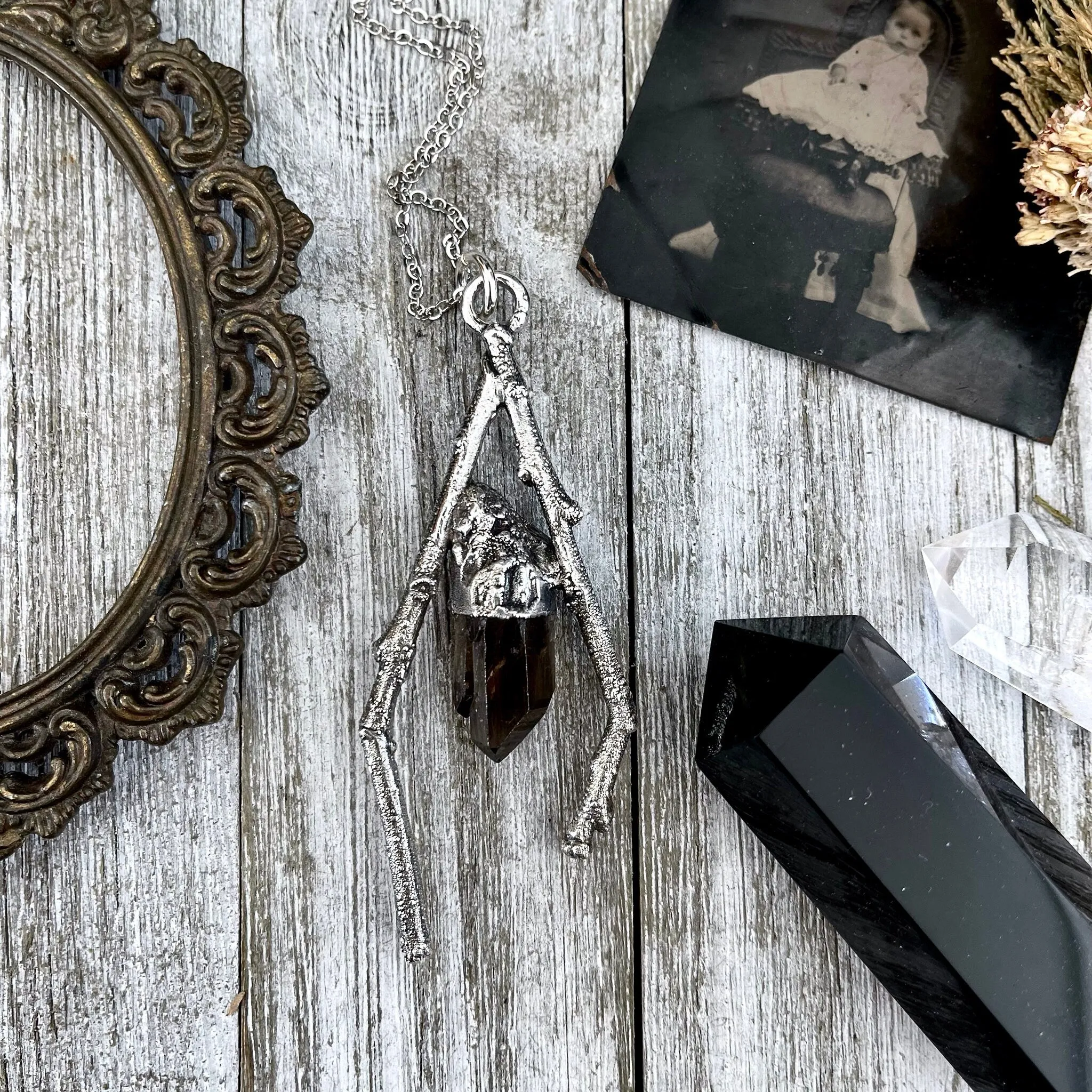 Sticks & Stones Collection- Smokey Quartz Necklace in Fine Silver /