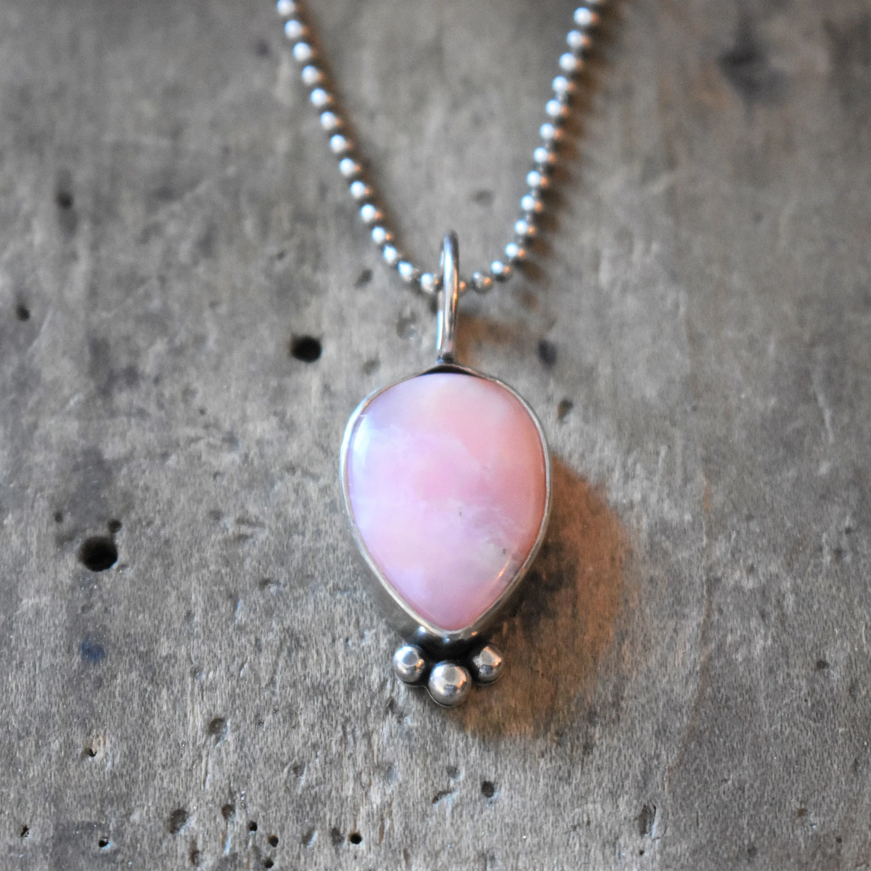 Sweetheart Necklace - Pink Opal - .925 Sterling Silver Pendant - Silver Chain