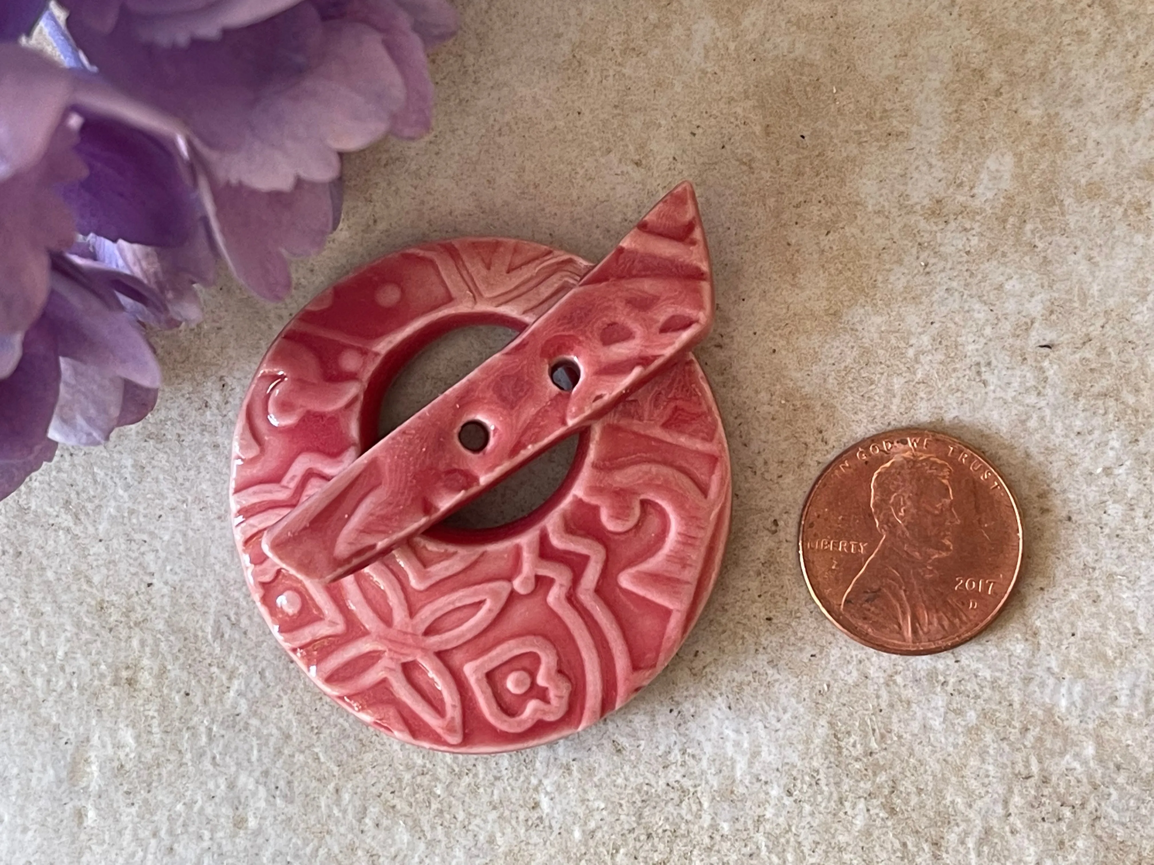 Toggle Clasp, Ceramic Toggle, Red Toggle, Ginkgo Clasp, Jewelry Component, Pendant, Moroccan Pattern, DIY Jewelry