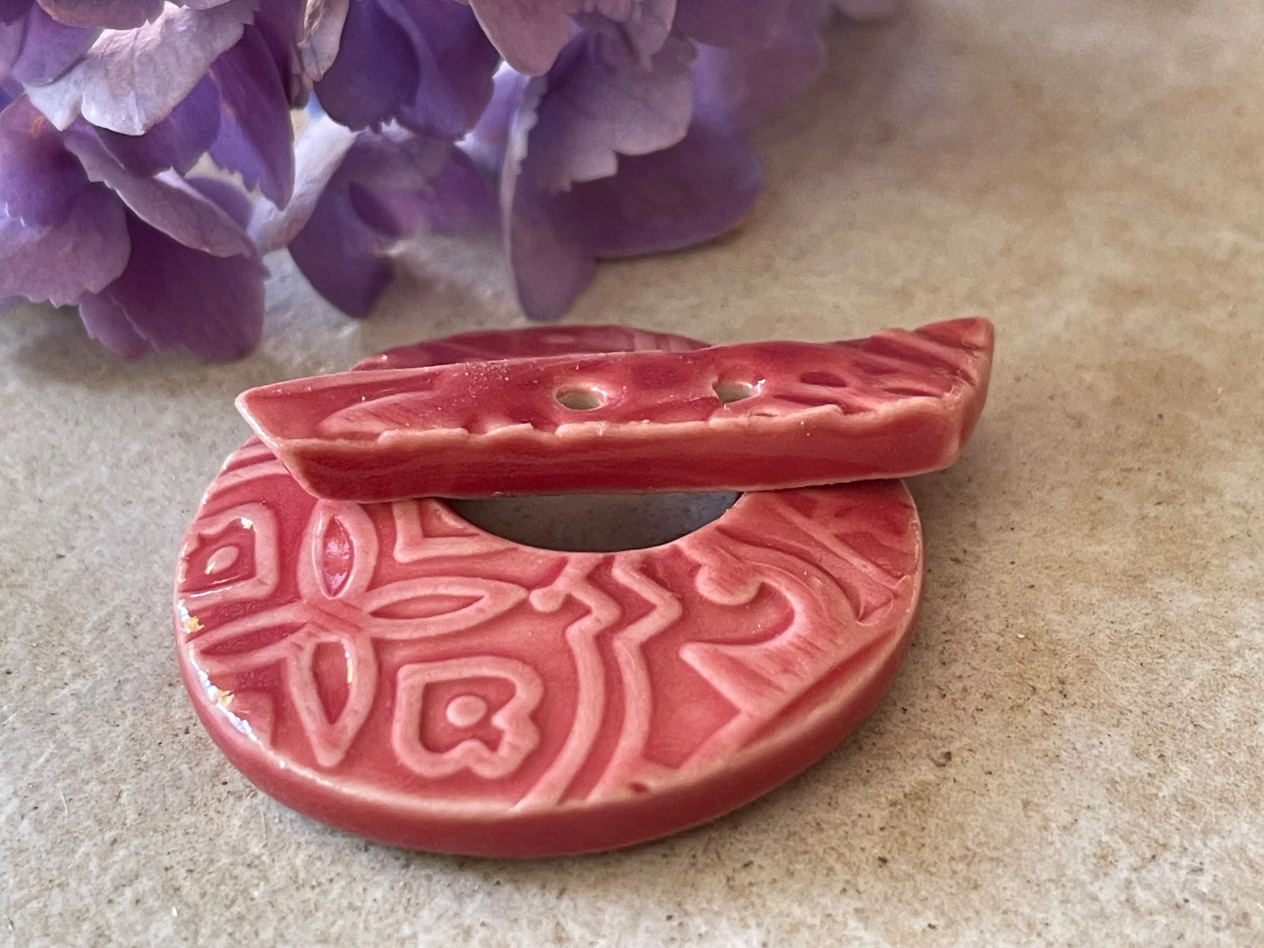 Toggle Clasp, Ceramic Toggle, Red Toggle, Ginkgo Clasp, Jewelry Component, Pendant, Moroccan Pattern, DIY Jewelry