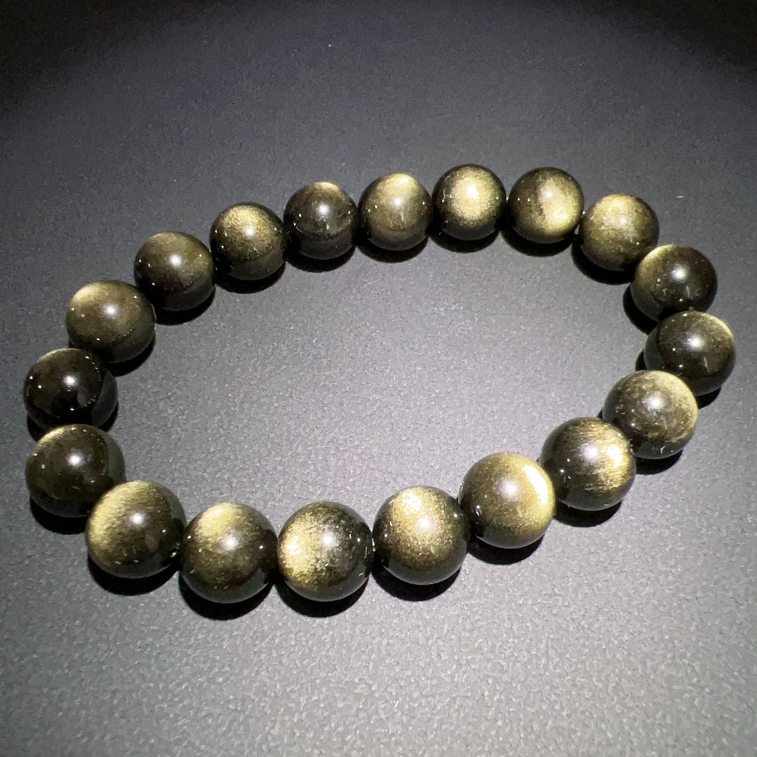 Top Grade 10mm Golden Sheen Obsidian Bracelet | Handmade Men Women Reiki Healing Stone