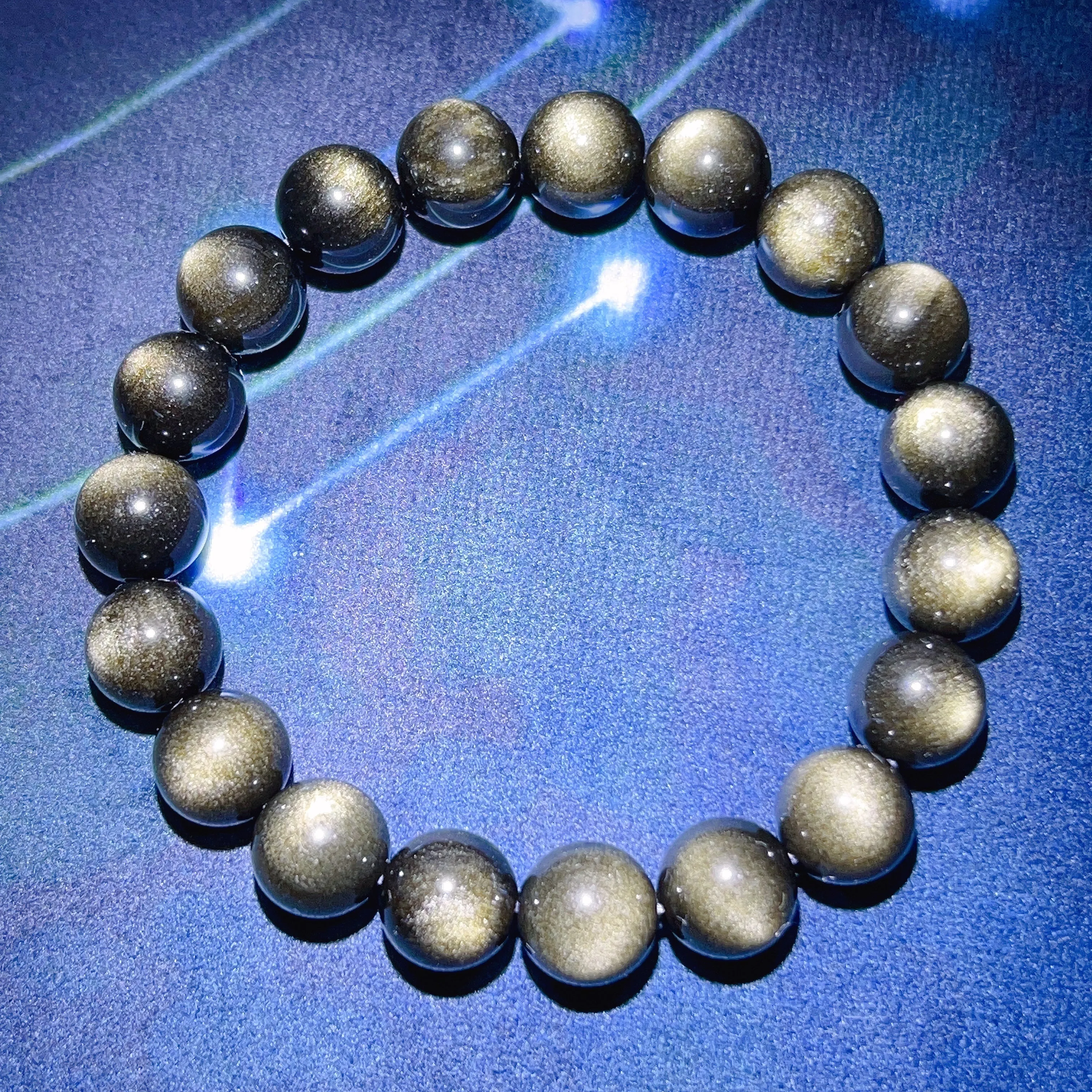 Top Grade 10mm Golden Sheen Obsidian Bracelet | Handmade Men Women Reiki Healing Stone