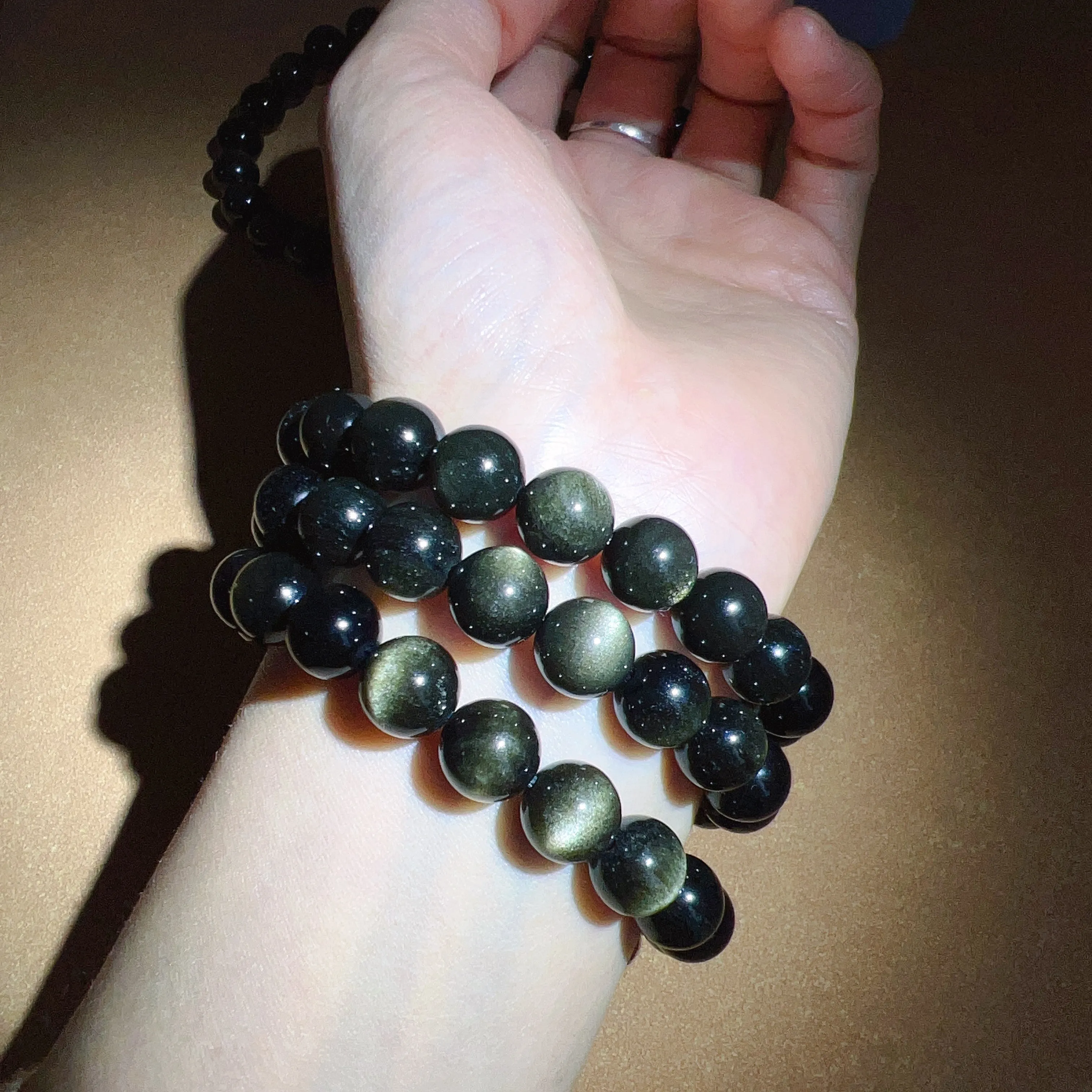 Top Grade 10mm Golden Sheen Obsidian Bracelet | Handmade Men Women Reiki Healing Stone