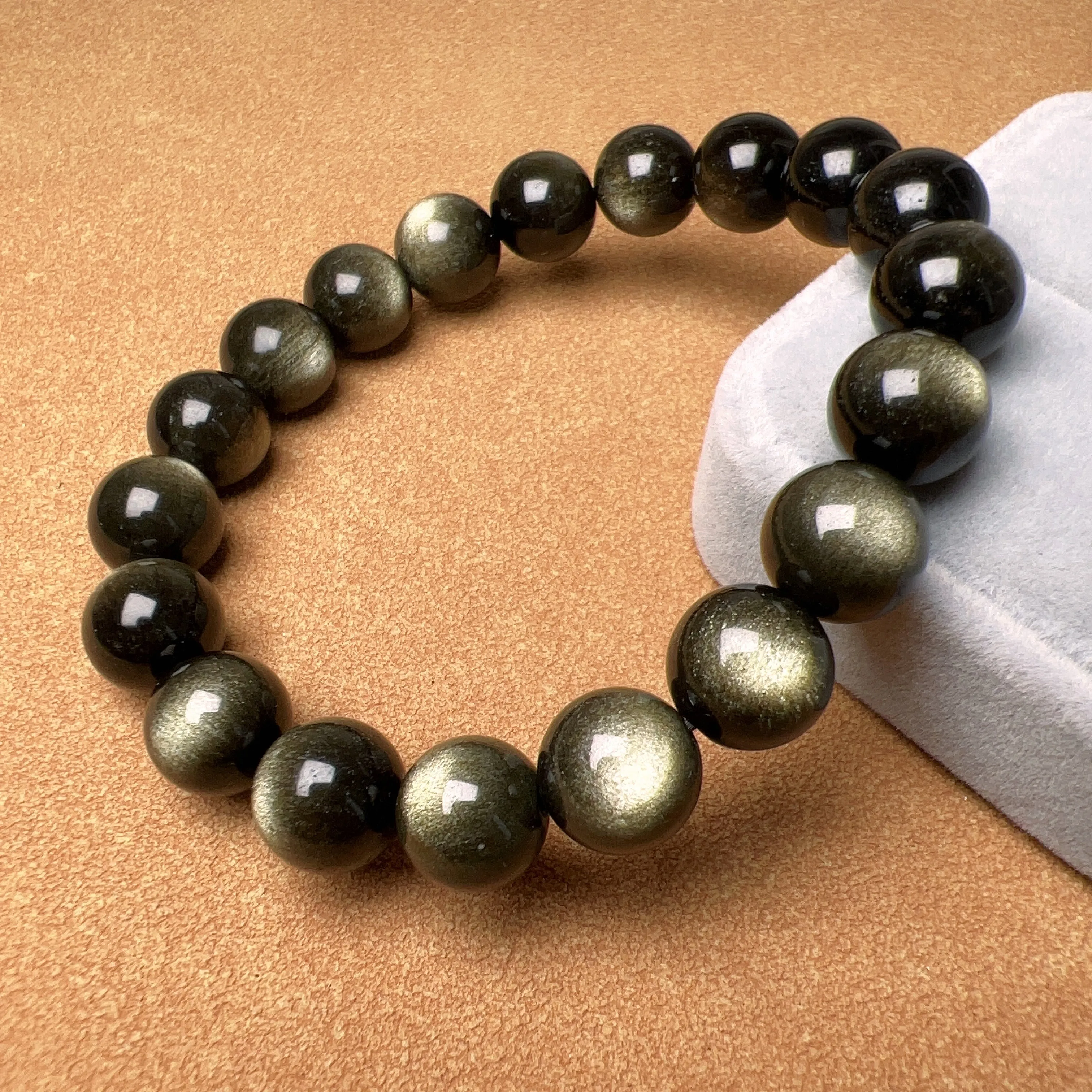 Top Grade 10mm Golden Sheen Obsidian Bracelet | Handmade Men Women Reiki Healing Stone