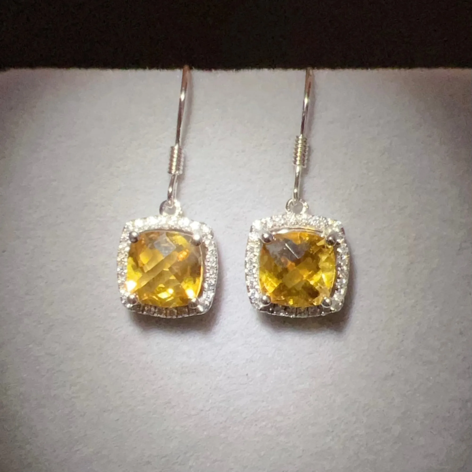 Top-grade Square Cut Citrine Earring Hocks Handmade with 925 Sterling Silver & CZ Stones | One of a Kind Fashion Jewelry