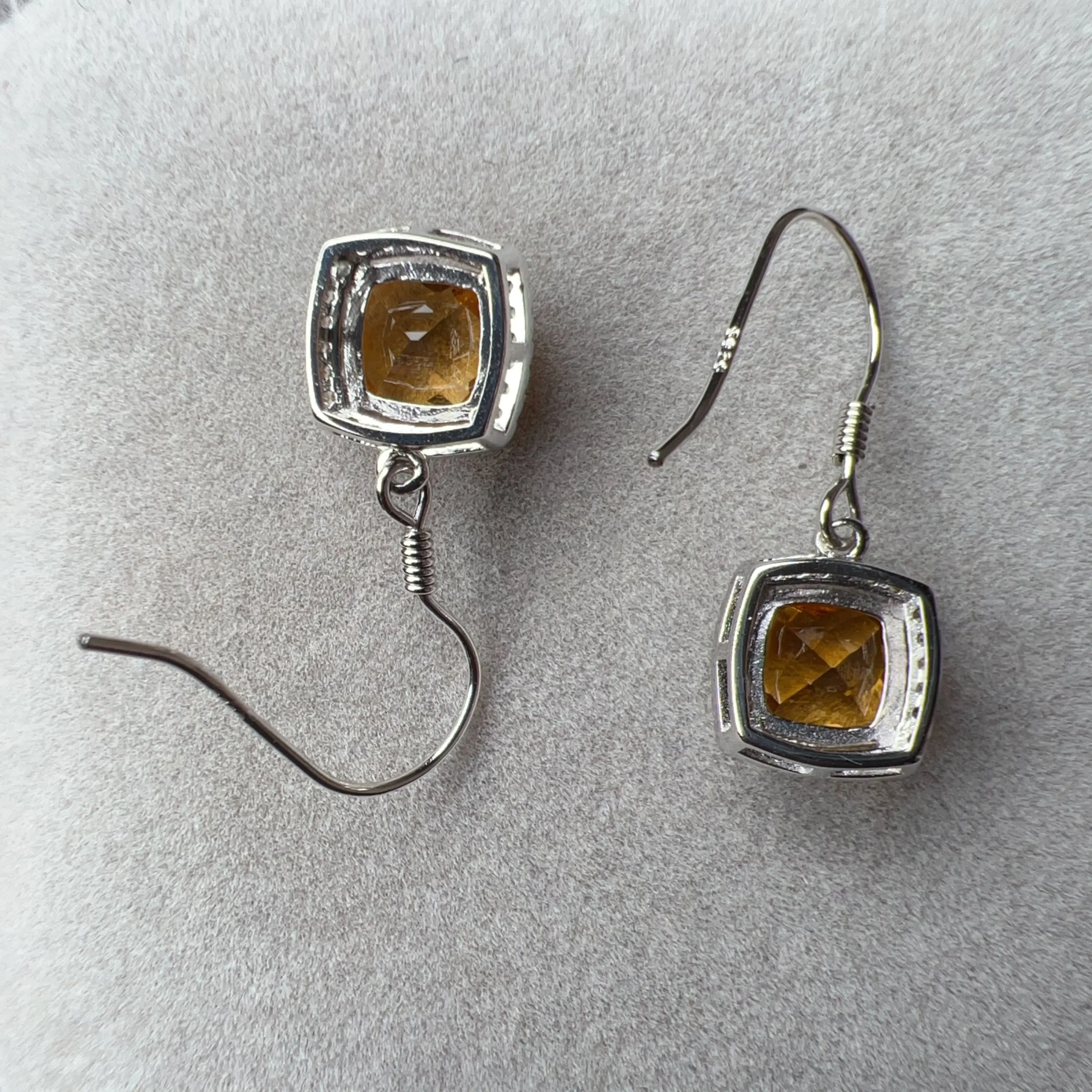 Top-grade Square Cut Citrine Earring Hocks Handmade with 925 Sterling Silver & CZ Stones | One of a Kind Fashion Jewelry