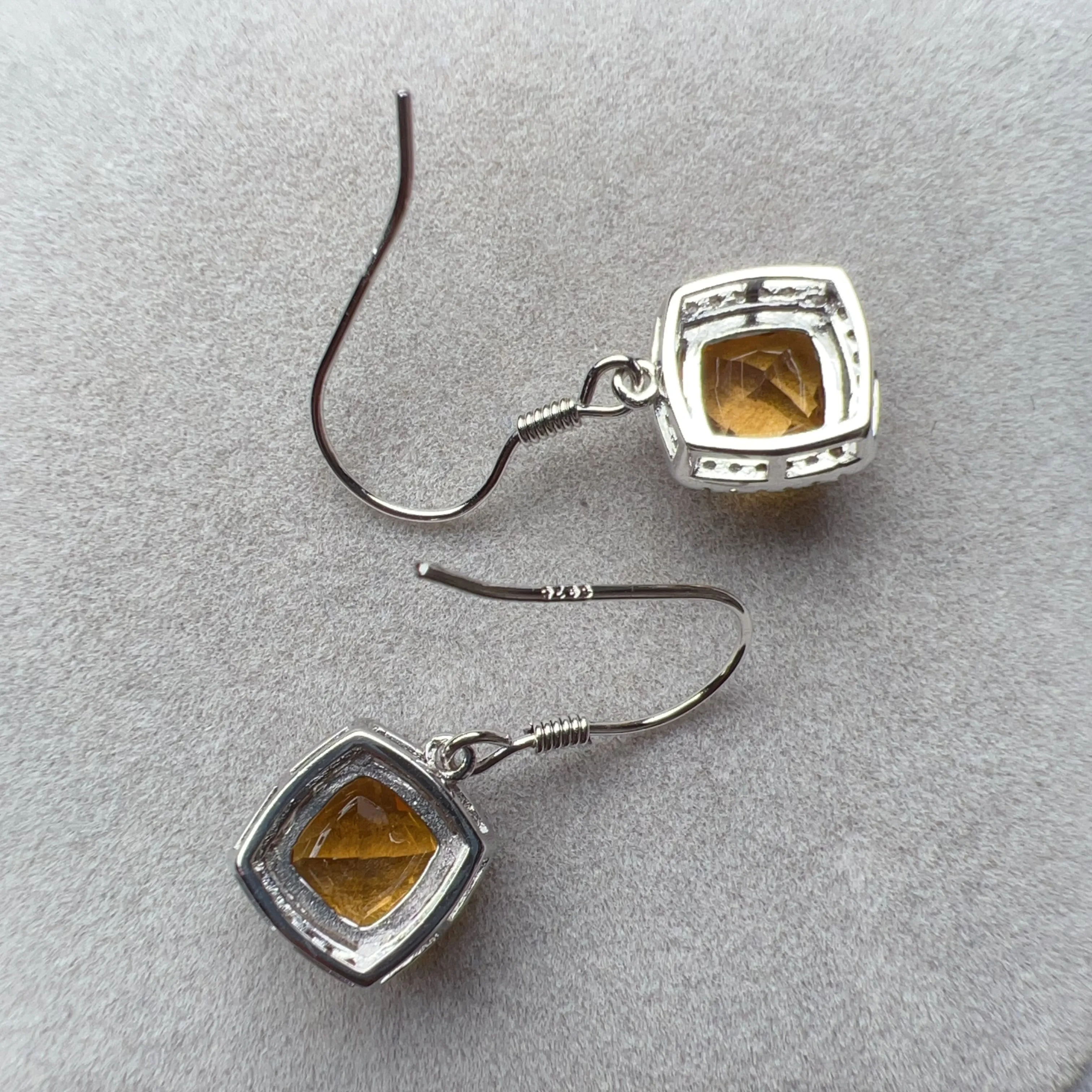 Top-grade Square Cut Citrine Earring Hocks Handmade with 925 Sterling Silver & CZ Stones | One of a Kind Fashion Jewelry