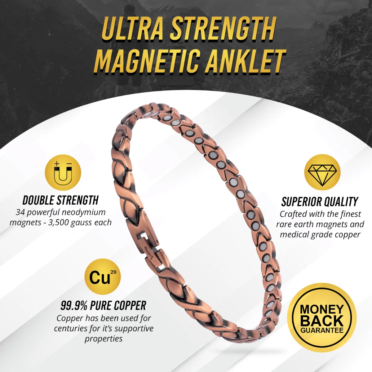 Ultra Strength Copper Magnetic Therapy Anklet for Women