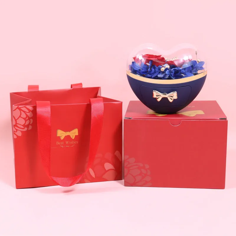 Valentine's Day Bow Love Rose Gift Box Preserved Flower Jewelry Packaging Box Ring Necklace Jewelry Box