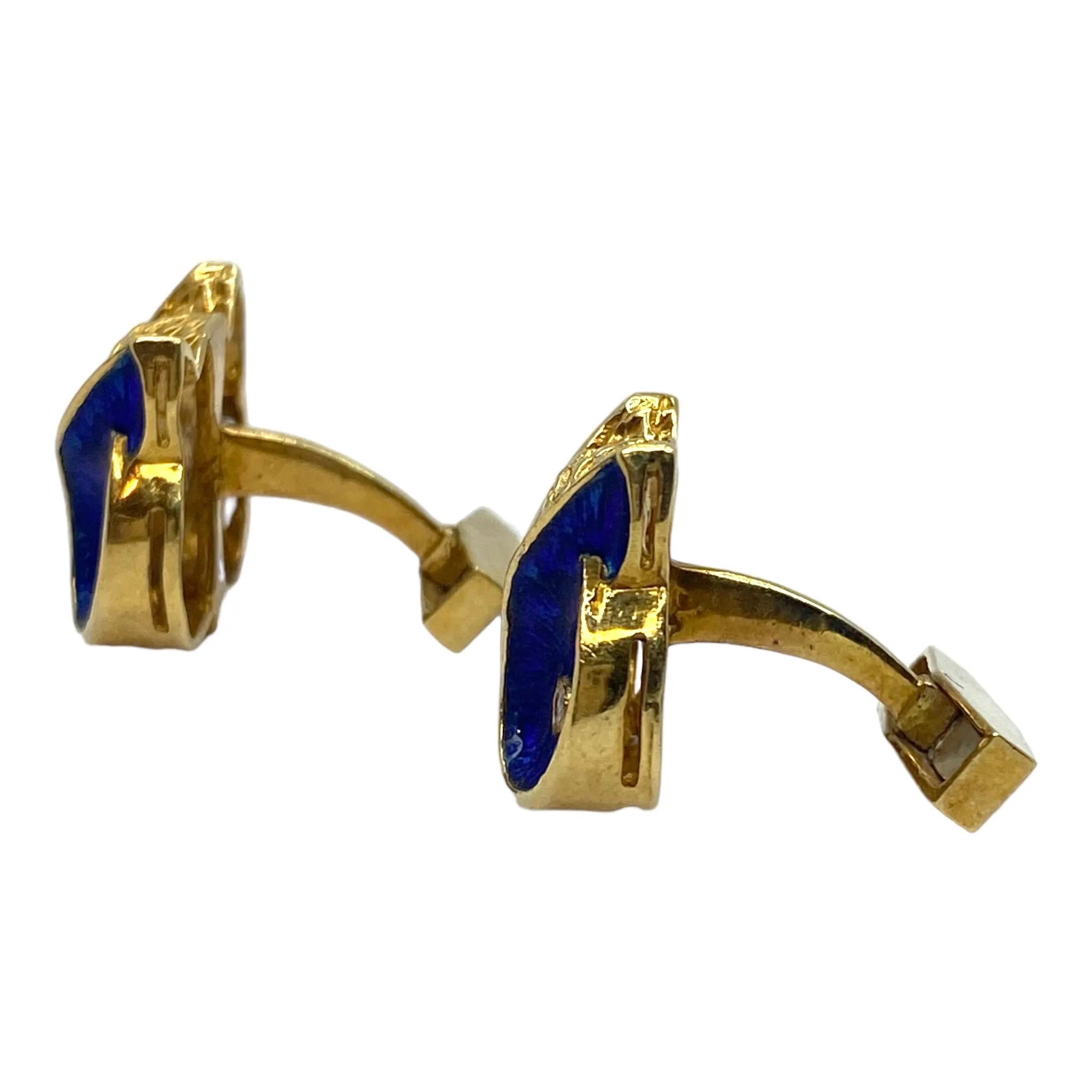 Vintage 18K Gold Diamond and Enamel Owl Figural Cuff Links