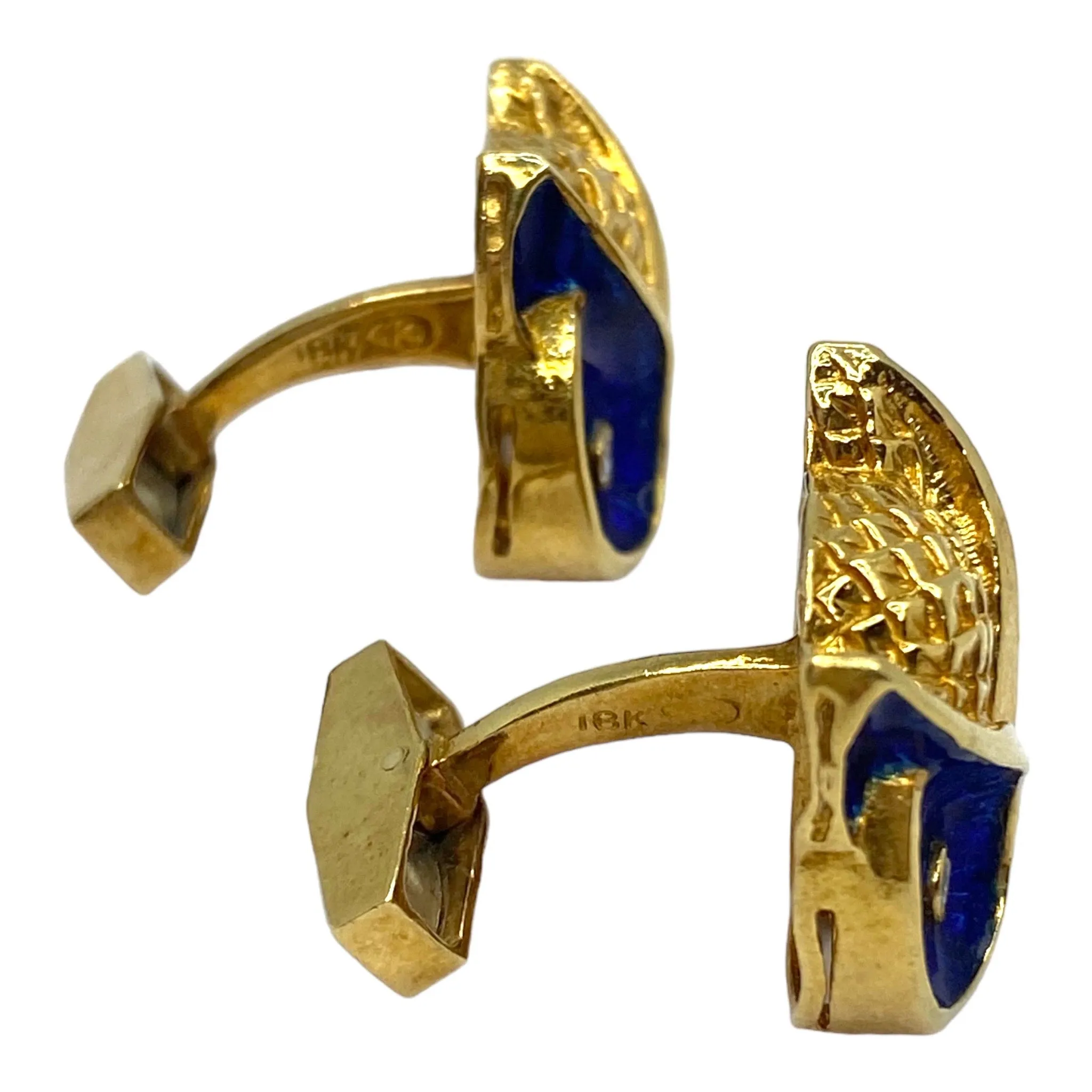 Vintage 18K Gold Diamond and Enamel Owl Figural Cuff Links