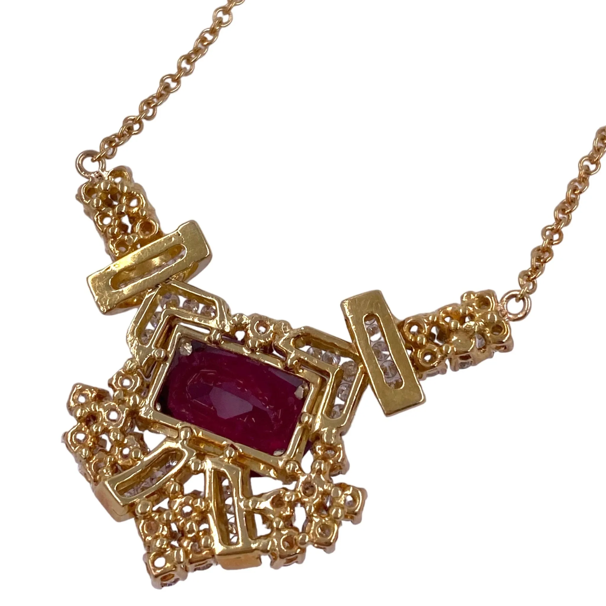 Vintage 18K Gold Rubellite Tourmaline & Diamond Necklace