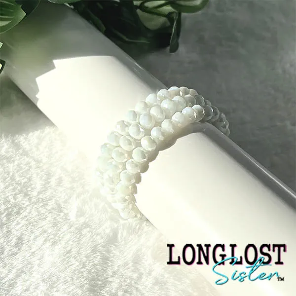 White Glass Bead Stretch Bracelet