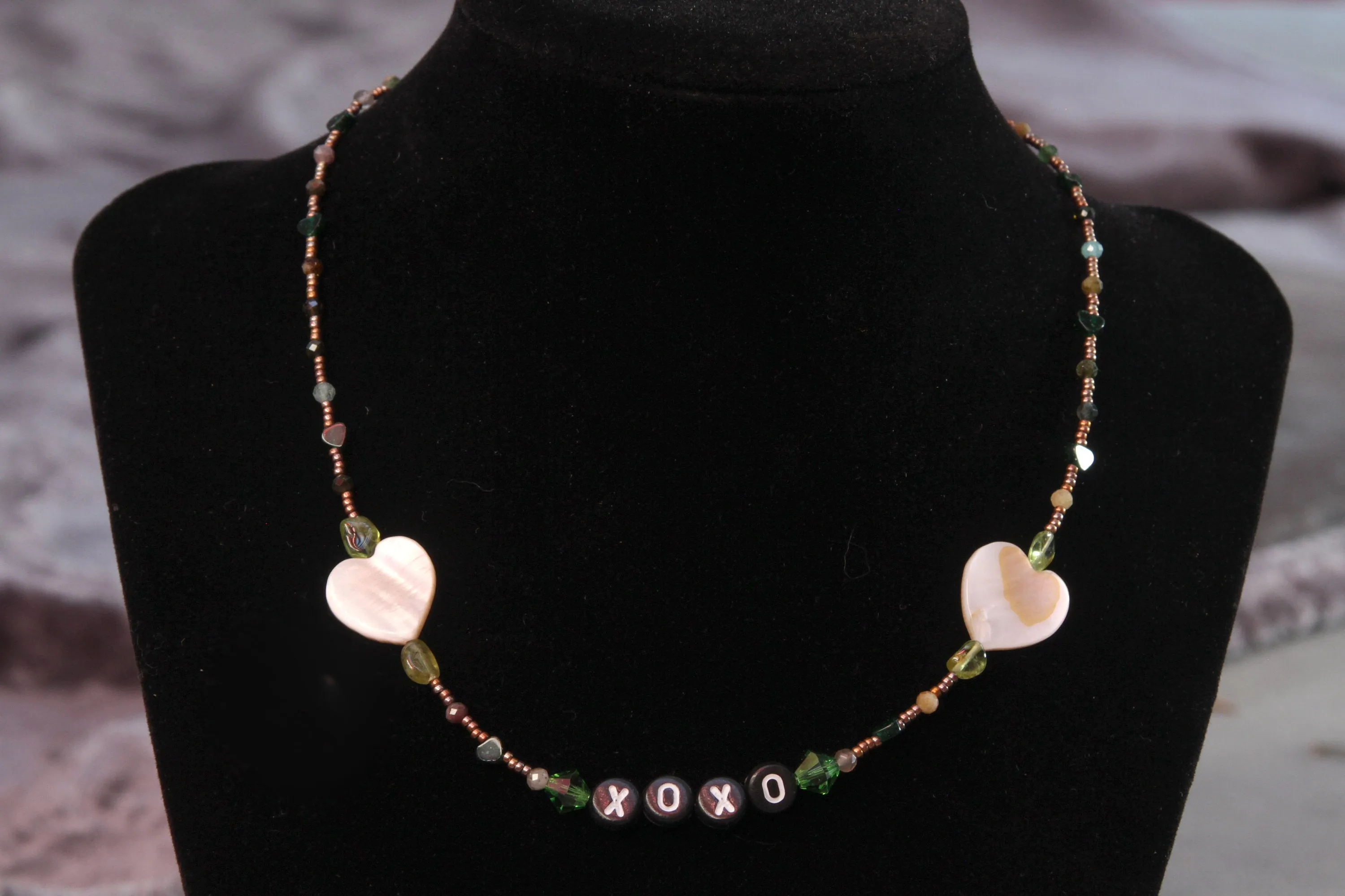 Women's Mother of Pearl and Gemstone XOXO Choker Necklace