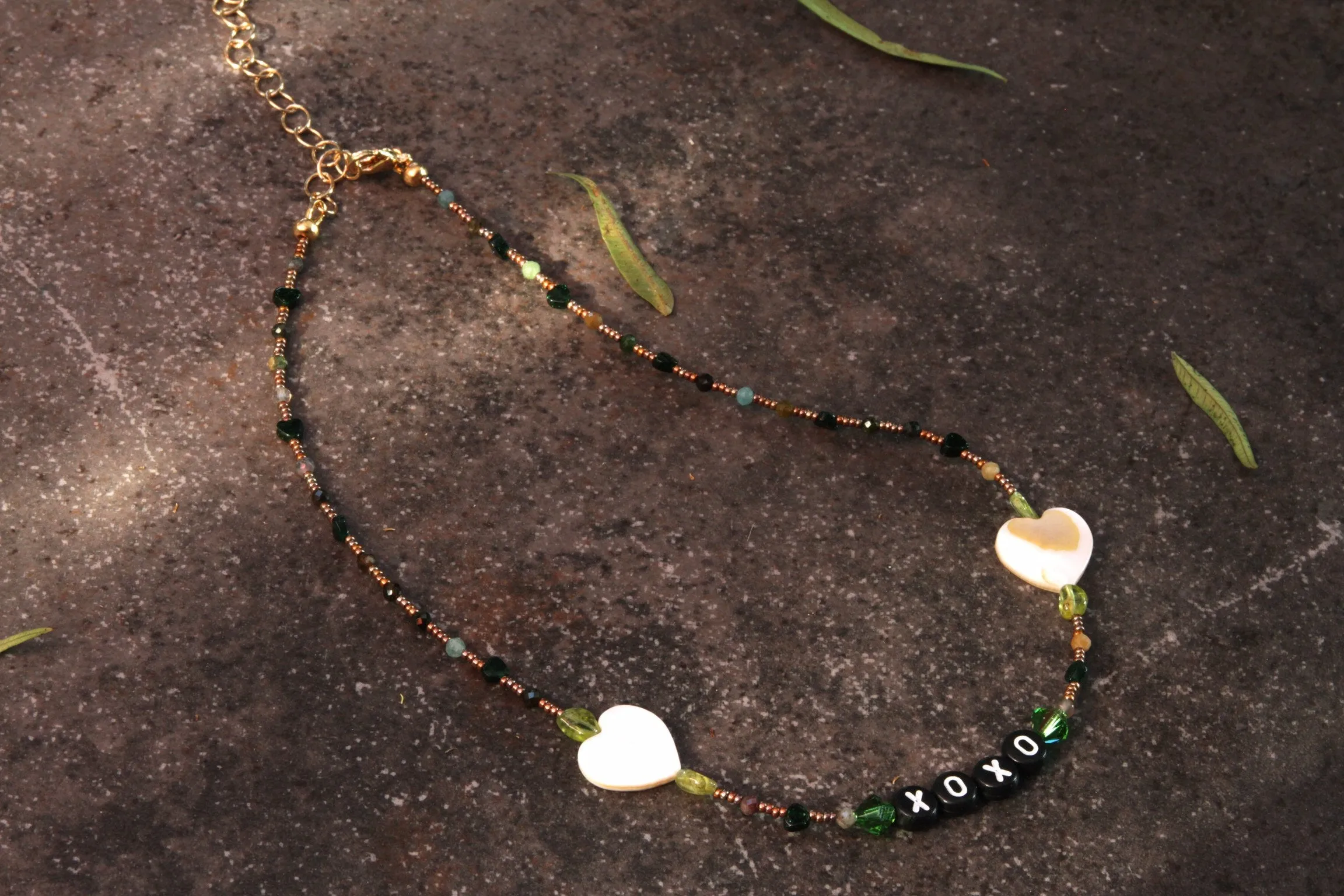 Women's Mother of Pearl and Gemstone XOXO Choker Necklace