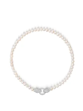 Women's Pearl Choker with Silver Double Panther Head